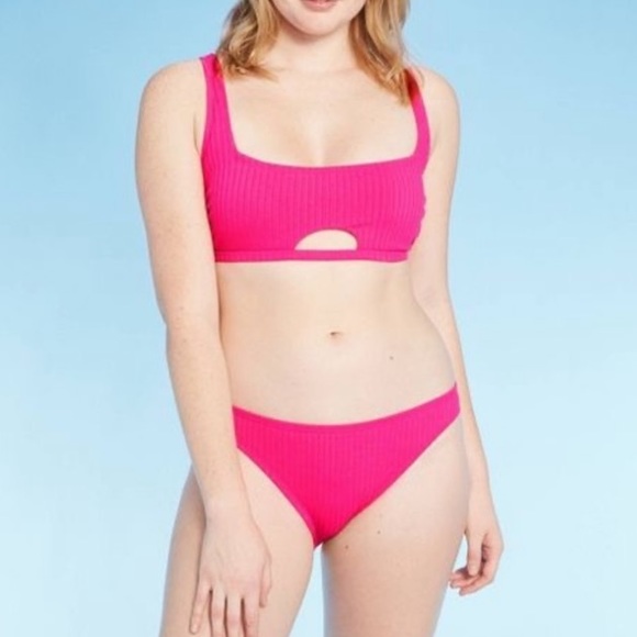 Hot Pink cut out Xhilaration ribbed bikini. Top - L bottom - XL NEVER WORN - Picture 2 of 6